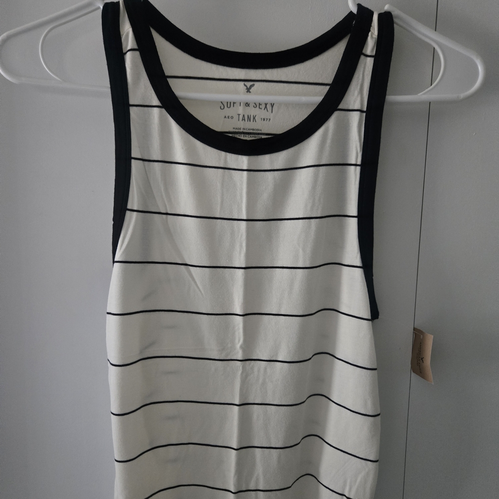 American Eagle Outfitters Striped Black & White Tank Top